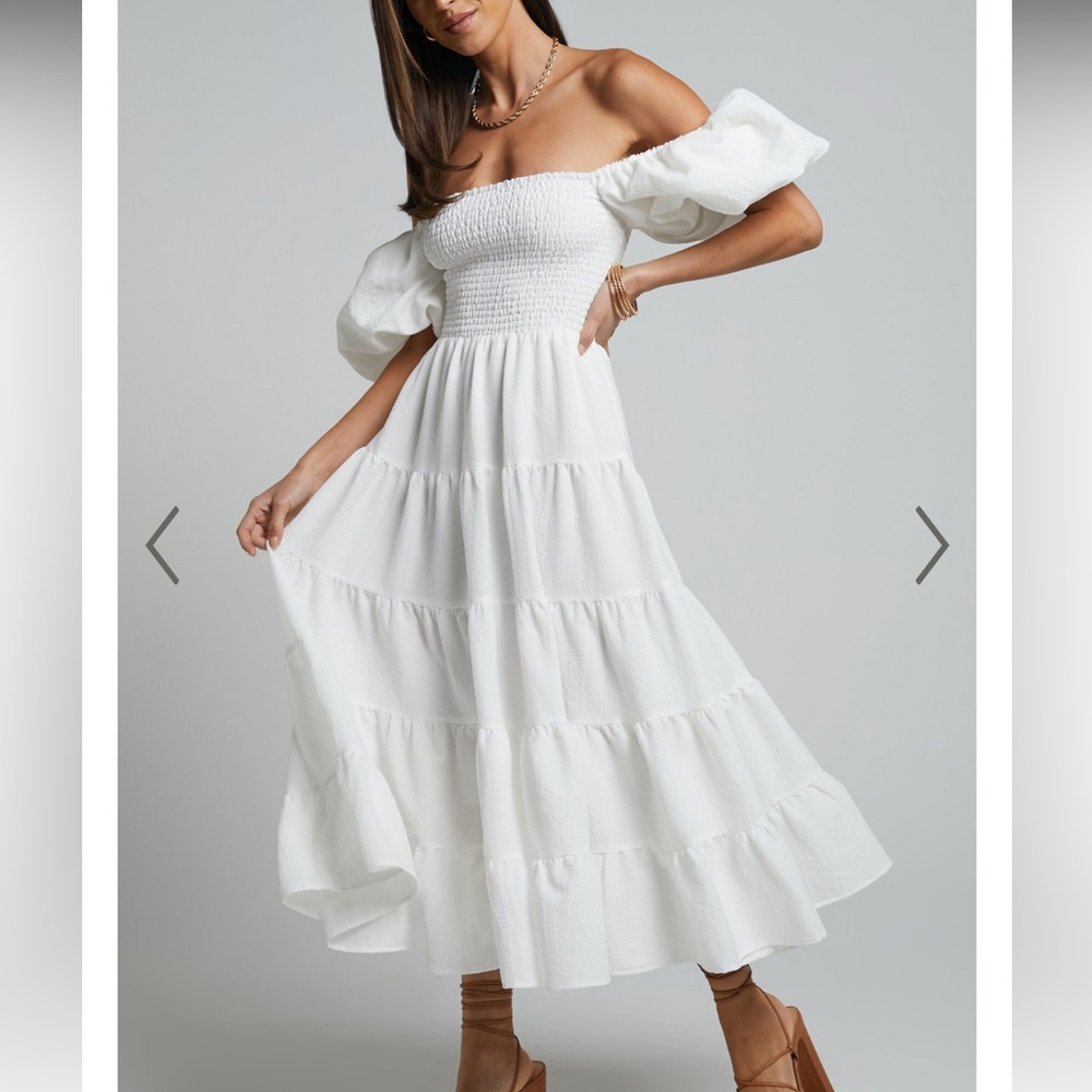 Showpo Midi puff sleeve shirred bodice puff sleeve dress